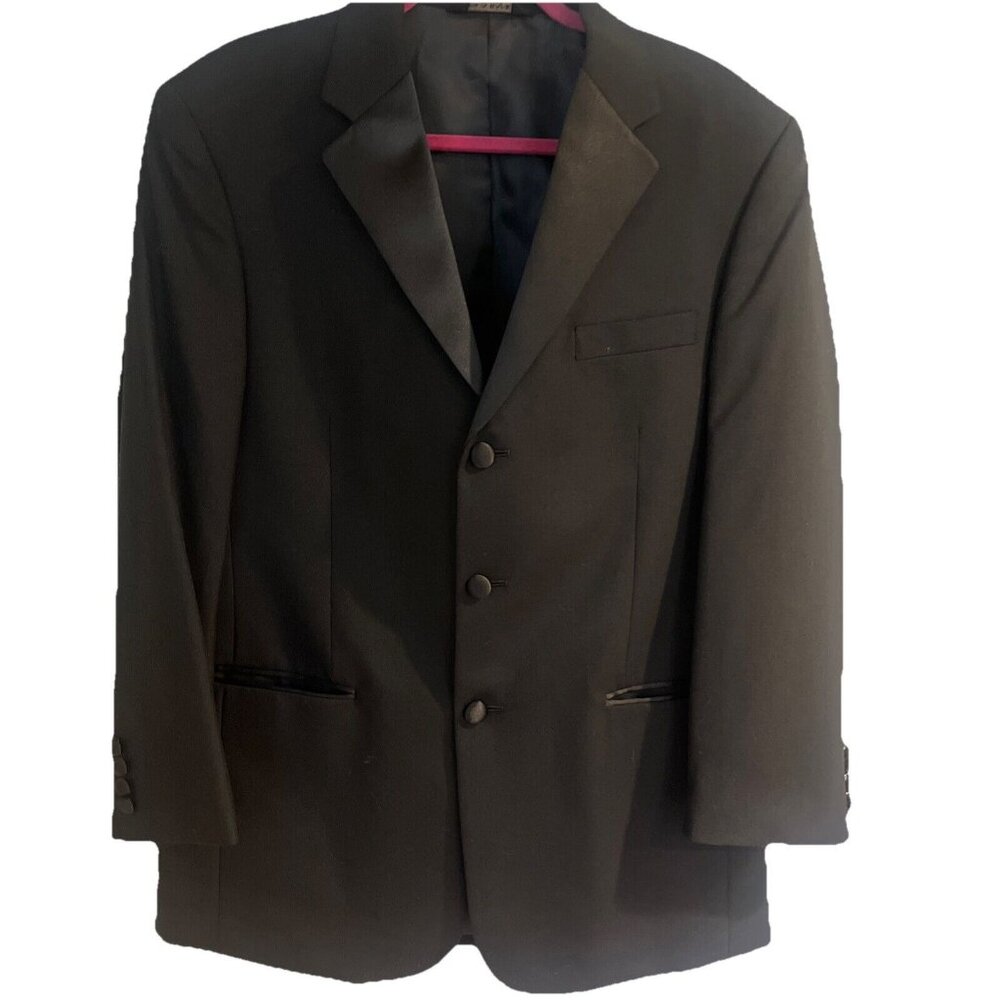 Jos A Bank Tuxedo Black Wool Satin Collar&buttons Men's Size 41R 3 Button Front